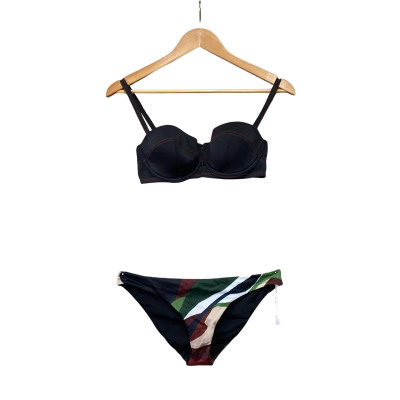 The Fold Womens  Size 10DD / 12 Bikini Set Black  / Multicoloured 