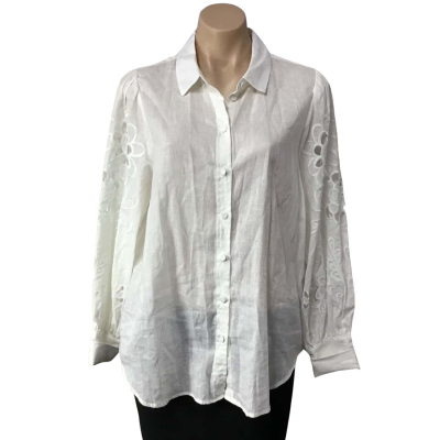 Decjuba Womens Size 12 White / Cut-out Embroidered Long Sleeve Shirt