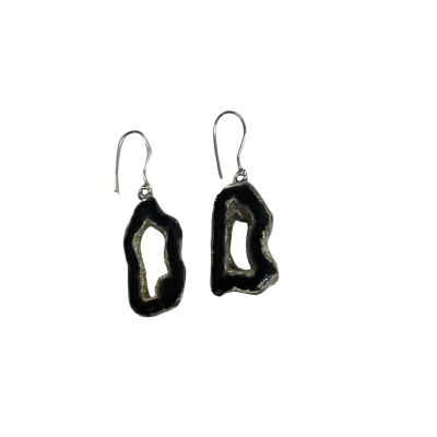 Beautiful and unique Black Agate Geode Slice Earrings