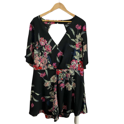 City Chic Womens  Size L Black Misty Floral Short Sleeve Playsuit 