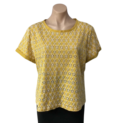 Marcs Womens Size XL Mustard / Cream Embroidered Pattern Short Sleeve Top