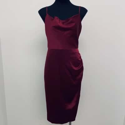 Forever New Womens  Laura Satin Cowl Ruched Midi Dress in Cabernet Size 10 RRP: 169.99