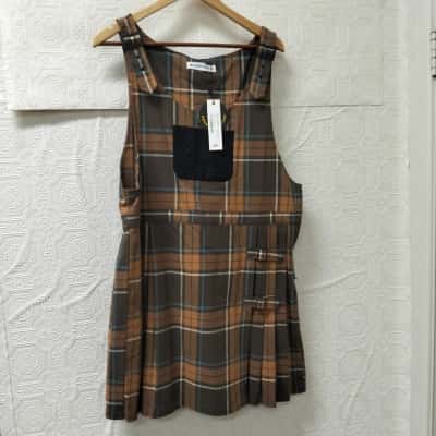 Black Friday Womens Brown Mary Tartan Pinafore NWT RRP$94