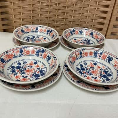 Vintage 4 Pieces Churchill IMARI Dinnerware Bread Plates Cereal Bowls Flower Pattern Gift Christmas Collector Antique Birthday Kitchen Glorybox