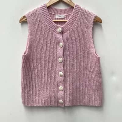 Jag Womens wool.mohair and nylon  Sleeveless button down vest Size 6 Pink  