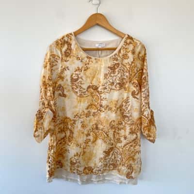 W-Lane Gold Pal Overlay Print Tunic Top  Size 8 