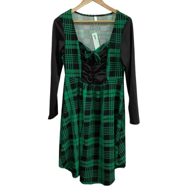  Womens  Dressfo Size 8 Tartan Pattern Long Sleeve Dress Green/Black