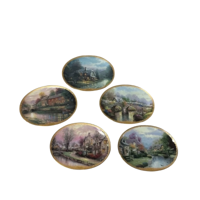 Thomas Kinkade's Lamplight Village Oval Porcelain Collectors Plates (x 5)