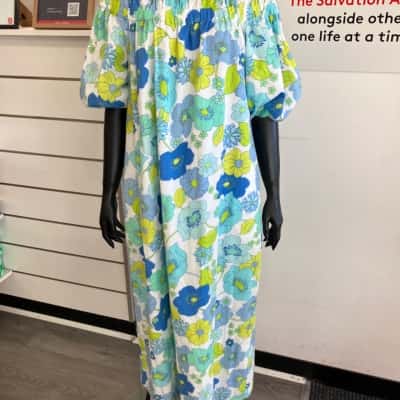 Seed Womens  Size 10 Casual Dress / Midi Dress Blue / Floral / Green / White 