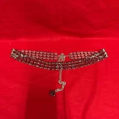  Women's Multi Row Red Rhinestone Silver Tone Belt  Size M / S 
