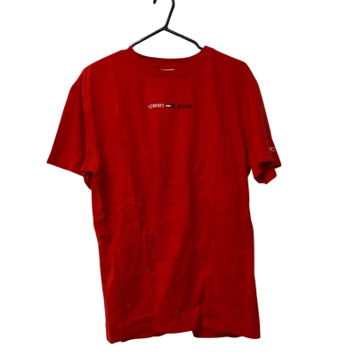 Mens Tommy Jeans Size L Red Short Sleeve Shirt 