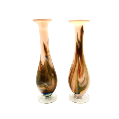 2 Swirl Pattern Art Glass Vases - Not A Matching Pair  (office)