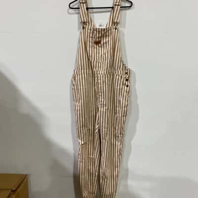 Salty Shreds Womens  Size XL Overalls Beige/White Striped