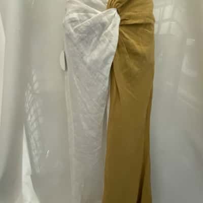 SHEIKE - HIGH HOPES LINEN SKIRT IN CAMEL AND IVORY Size 12 - Maxi Skirt 