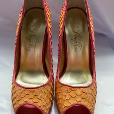  Womens Peep Toe Miss Aqua   RRP $249 Size 36 Heels Pink  / Yellow 