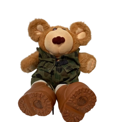 Vintage Furskins Teddy Bear in Camo. 1985