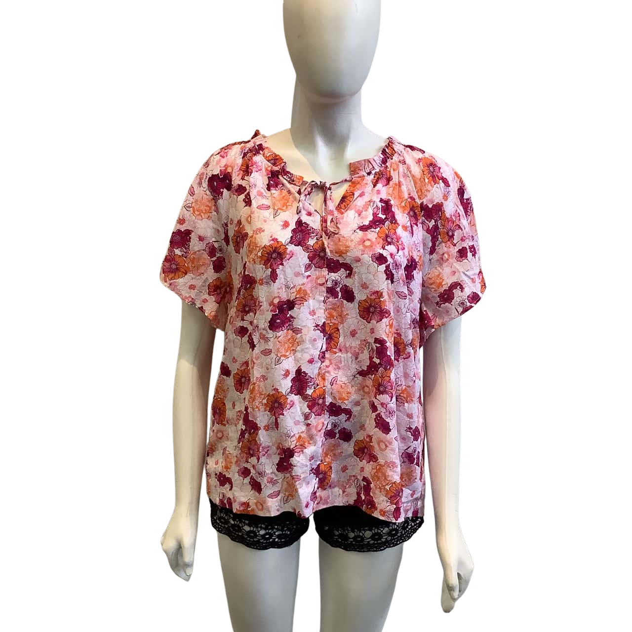 Jeanswest Women's Size 12 Short Sleeve Blouse Orange & Pink Floral (s)