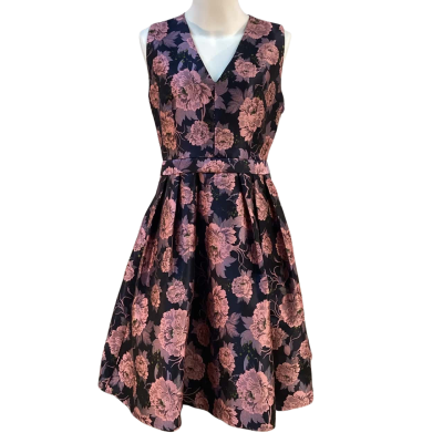 Angeleye Womens Size 12 Midi Dress Floral Navy Blue / Pink  