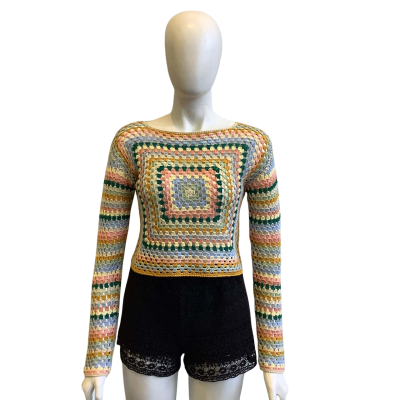 BNWT Ghanda Women's Size S Farrah Crochet Top Multicoloured Print 