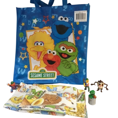 Vintage Sesame Street Pillow Cases x 2, Bag and Figures as pictured 