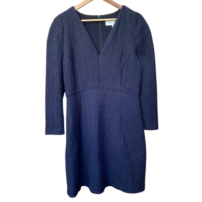 Veronika Maine Black Textured V-Neck Dress Size 12