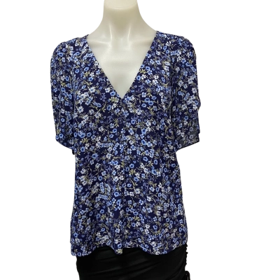 Forever New Womens  Savannah Size 10 Short Petal Sleeve Blouse Floral / Navy Blue 