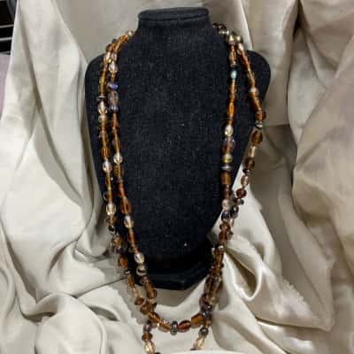  Womens Glass Beaded Necklace Brown 