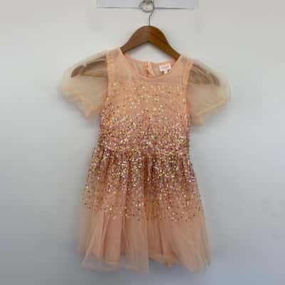 Seed Heritage Orange Sequin Embellished Mesh Dress Size 8 