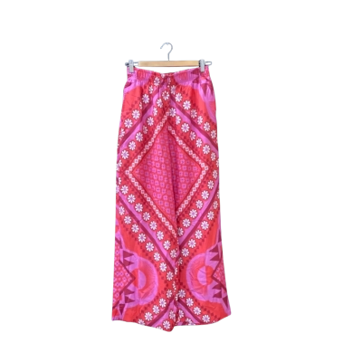 Jaase Size M Wide Leg Pants Floral/Maroon/Multicoloured/Pattern/Pink/Red/White 
