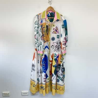 Two Twin Style Colourful Pattern Long Sleeve Midi Dress Size XL 