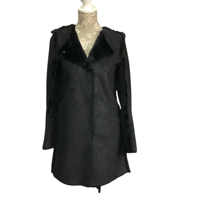H&M Womens  Size 32 Faux Fur Long Black Jacket 