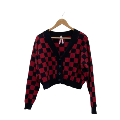 Black Friday Womens  Size 6 Cropped Cardigan Black  / Red / Checkerboard