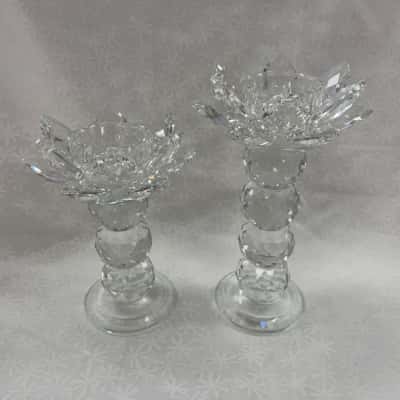 X2 Lotus Flower Crystal Candle Holders 