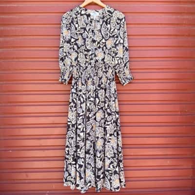 Witchery Womens Size 8 Black/Brown/White Floral Dress 