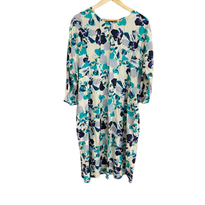 Grace Hill Womens  Size 14 Midi Dress Blue / Green/Floral / White 