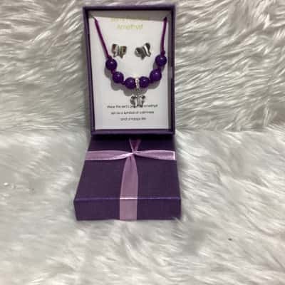  Womens Beaded Bracelet / Earrings Purple / Silver 