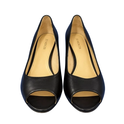 Jo Mercer Black Leather Peep-Toe Heels – Size 38