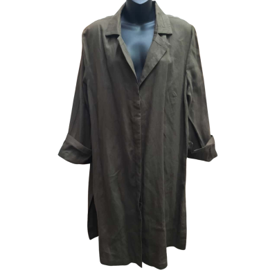 MAGGIE T 100% Linen Size 14 Long Line Button Through Tunic / Shirt With Open Side Splits
