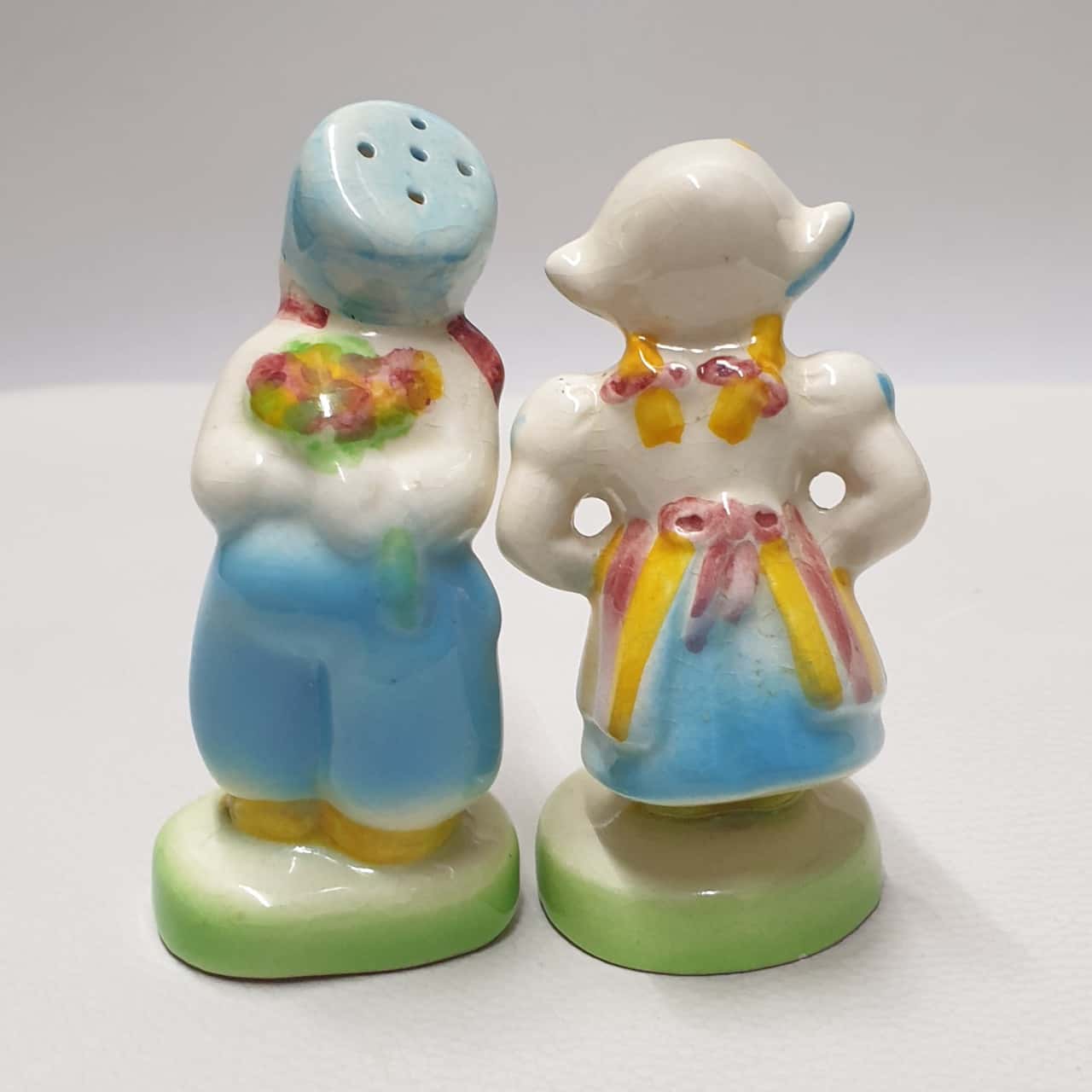 Vintage Dutch Kissing Boy & Girl Salt & Pepper Set Hand Painted