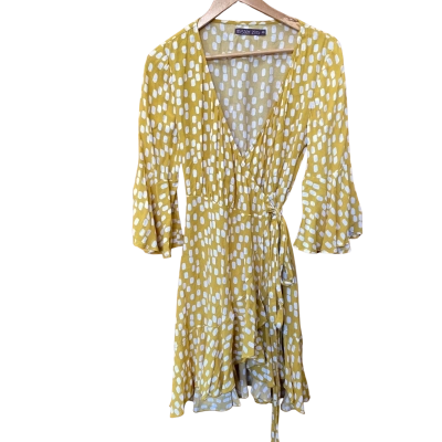 Mister Zimi Yellow/White Spot Patterned Wrap Dress Size 8