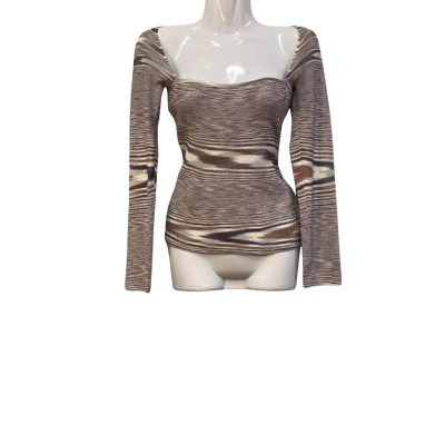 BY JOHNNY. Womens  Size S Long Sleeve Top Brown / Cream / Grey 