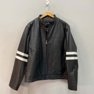 Tanner’s Avenue Mens  Size L Leather Jacket Black  / White 