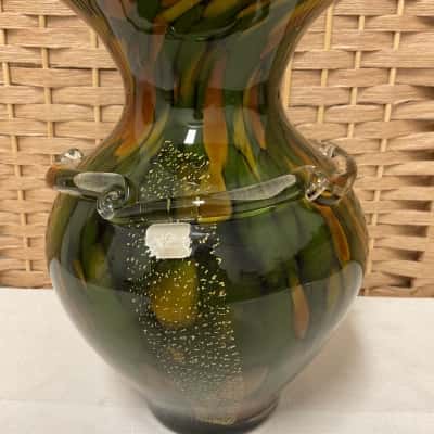 Stunning Murano Style Art Glass Gold Leaf Flecks Vase Vintage Home Decor Wedding Present Gift Mothers Day Homewears Centre Piece 