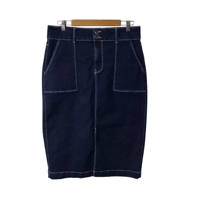 Regatta Womens Size 12 Dark Blue Denim Skirt with White Stitch Detail 