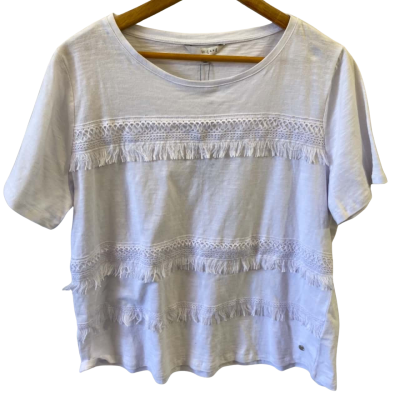 W. Lane Womens Size L Fringe Detail Top Malibu Holiday White 