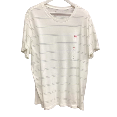 NEW - Levi's Size XXL Mens Short Sleeve T-shirt White with Blue & Yellow Stripes