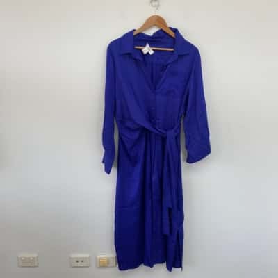 Refinity Blue Long Sleeve Button Up Shirt Maxi Dress Size XXS 