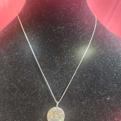 Ladies Timepiece Pendant on 925 Silver Box Chain 