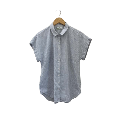 Kathmandu Womens  Size 12 Short Sleeve Shirt White / Blue / Striped / Hemp