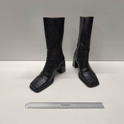 Sandler Vintage Black Leather Boots Square Toe Block Heel Womens Size 8.5 B